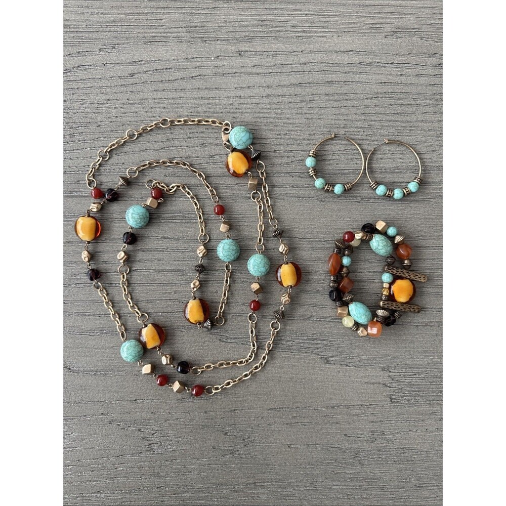 Premier Designs Necklace, Bracelet, Earrings. Retired. Vintage. Multicolor BOHO